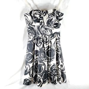 White House Black Market Formal Knee Length Dress 4 Strapless Black White Floral
